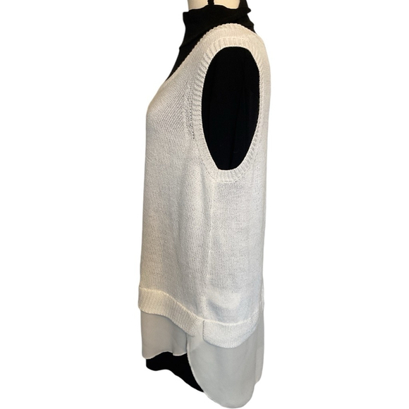 CHAPS White Knit crew neck sweater vest chiffon layer hem XL - Picture 9 of 14